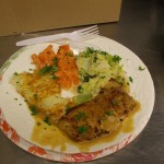 Clockwise from the top: creamed carrots, savoy cabbage, Wiener Schnitzel and roesti potatoes. It was delicious!