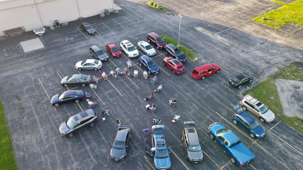 Choir meeting in the Turner Hall parking lot, June 4, 2020.